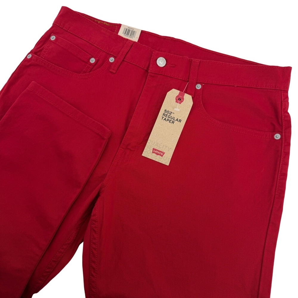 Levi's 502 Regular Taper Jeans Mens 34x29 (Tag 34x30) Red Stretch Pants Xmas NEW